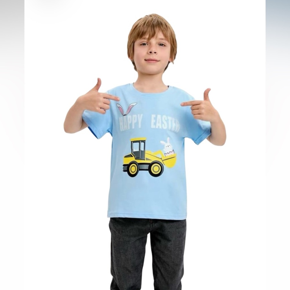 Graphic Tee: Blue Happy Easter Excavator NWT Size 5T - Picture 2 of 2